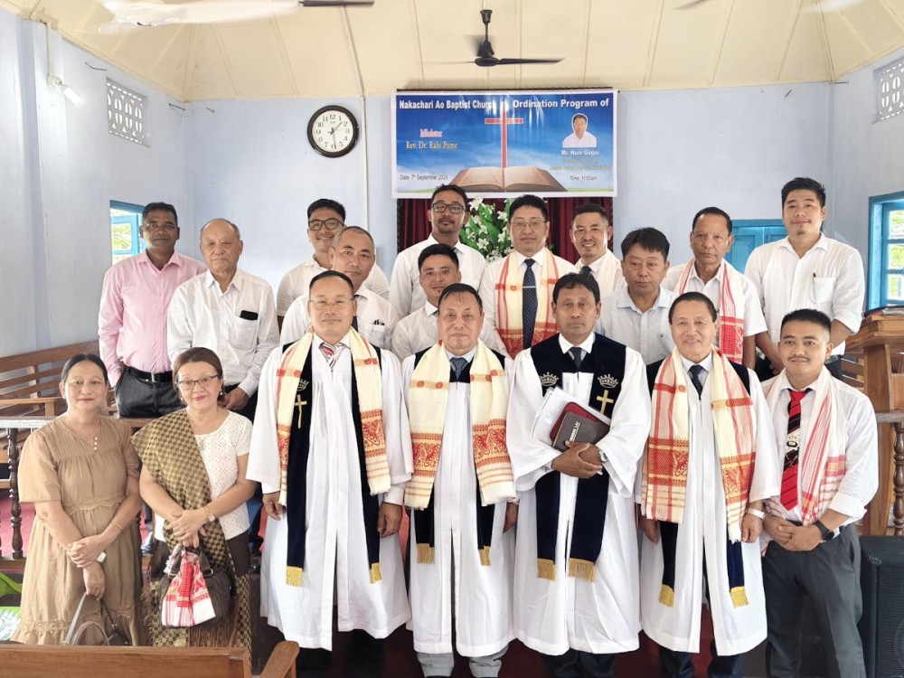 Huni Gogoi, Executive Secretary of the Assam Valley Baptist Association (AVBA), with others during his ordination on September 7.
